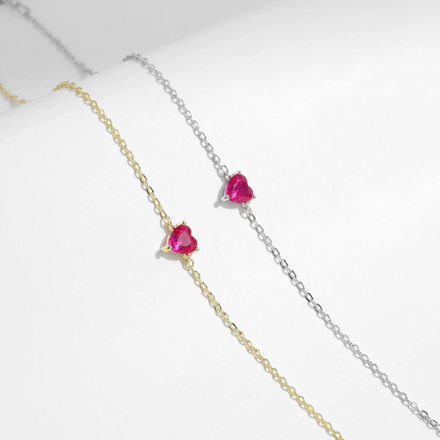 Elegant Heart Bracelet with Rose Red Zirconia – 925 Sterling Silver Luxury Jewelry