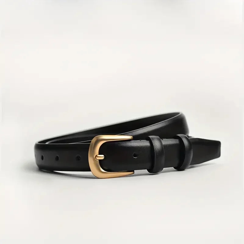 Vintage Black Leather Belt for Women – Retro Buckle, Elegant Accessory for Jeans & Dresses