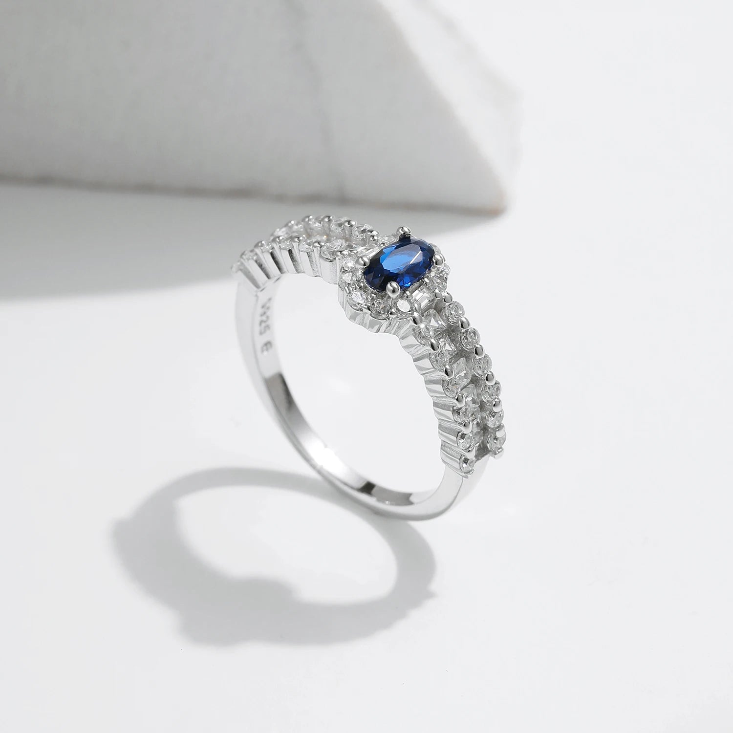 Luxury Sterling Silver Royal Blue CZ Ring - Classic Fine Jewelry for Women's Wedding & Anniversary