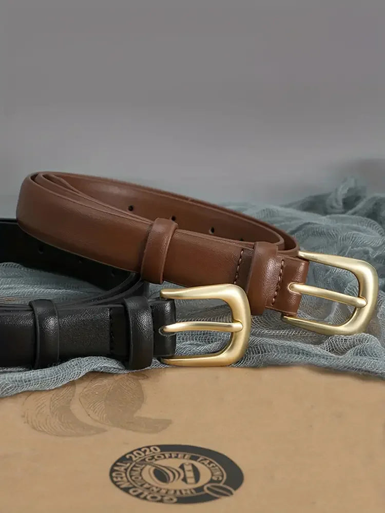 Vintage Black Leather Belt for Women – Retro Buckle, Elegant Accessory for Jeans & Dresses