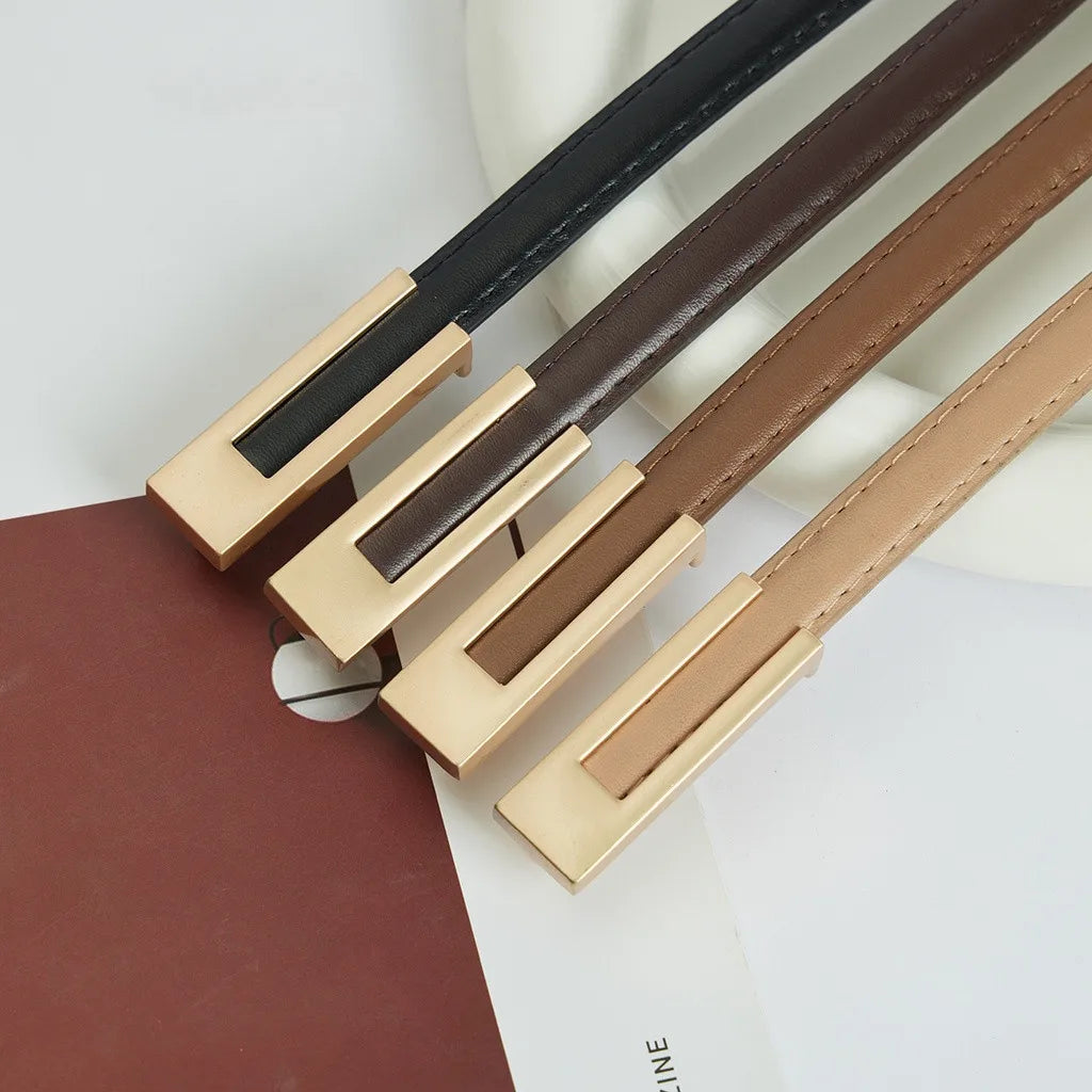 Women’s Slim PU Leather Waist Belt – Adjustable Strap with Metal Buckle for Casual or Smart Wear