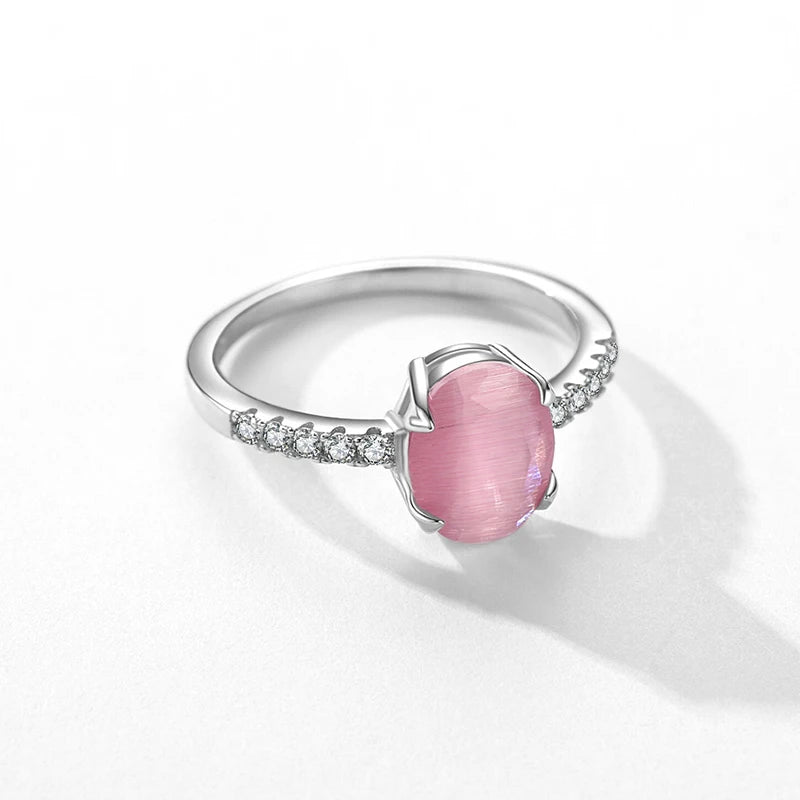 Luxury Pink Opal Oval Ring in 925 Sterling Silver – Elegant Women’s Jewelry
