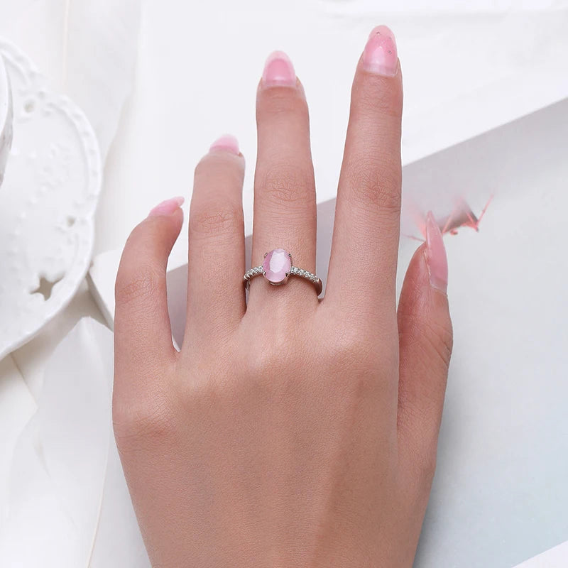 Luxury Pink Opal Oval Ring in 925 Sterling Silver – Elegant Women’s Jewelry