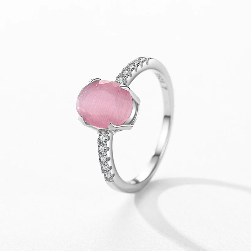 Luxury Pink Opal Oval Ring in 925 Sterling Silver – Elegant Women’s Jewelry