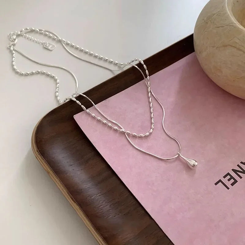 Luxury Drop Pendant Necklace for Women – Double Collar Chain for Women