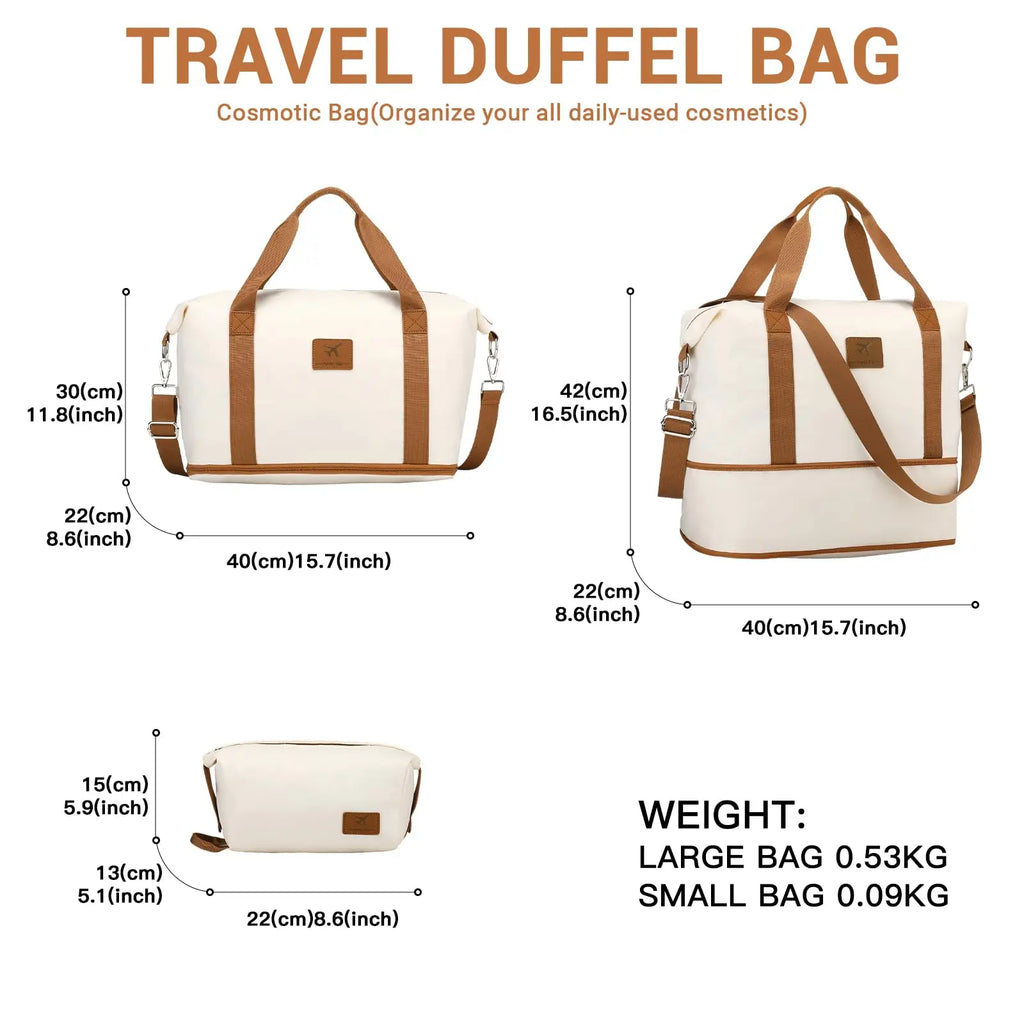 British Traveller Women's Large Expandable Weekender Overnight Duffel Bag with Toiletry Bag
