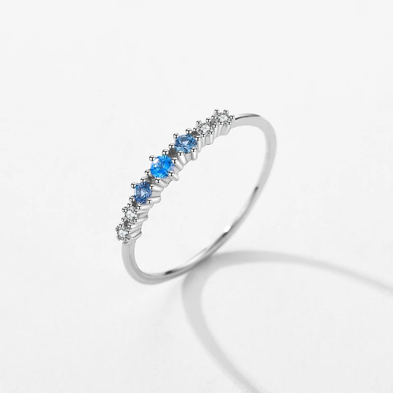 Luxury Sterling Silver Thin Stackable Ring with Blue Zirconia – Stylish Fine Jewelry