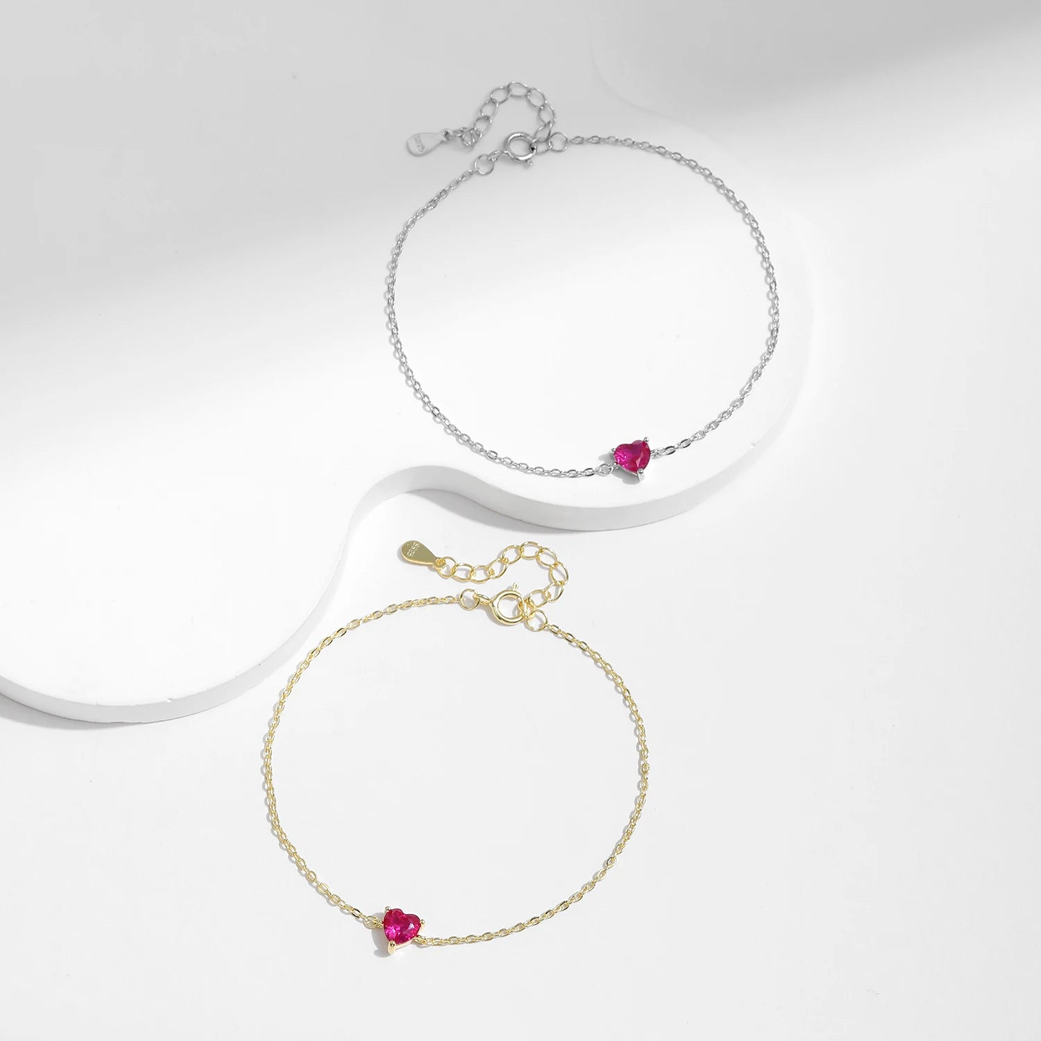 Elegant Heart Bracelet with Rose Red Zirconia – 925 Sterling Silver Luxury Jewelry