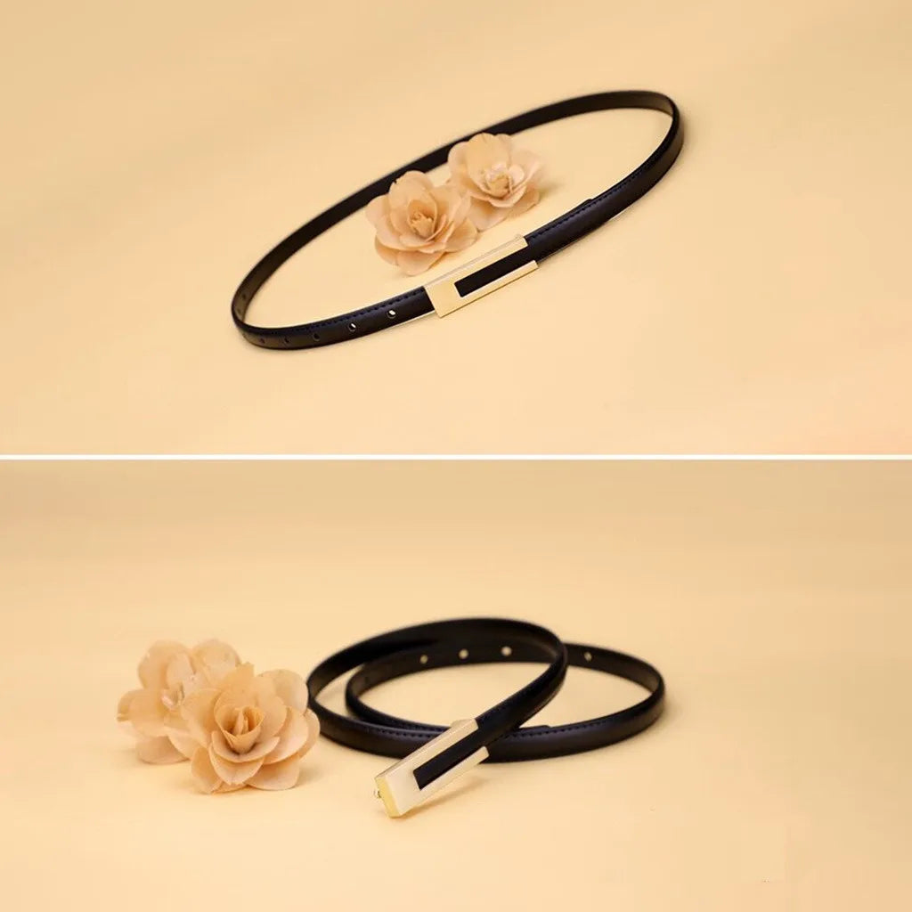 Women’s Slim PU Leather Waist Belt – Adjustable Strap with Metal Buckle for Casual or Smart Wear