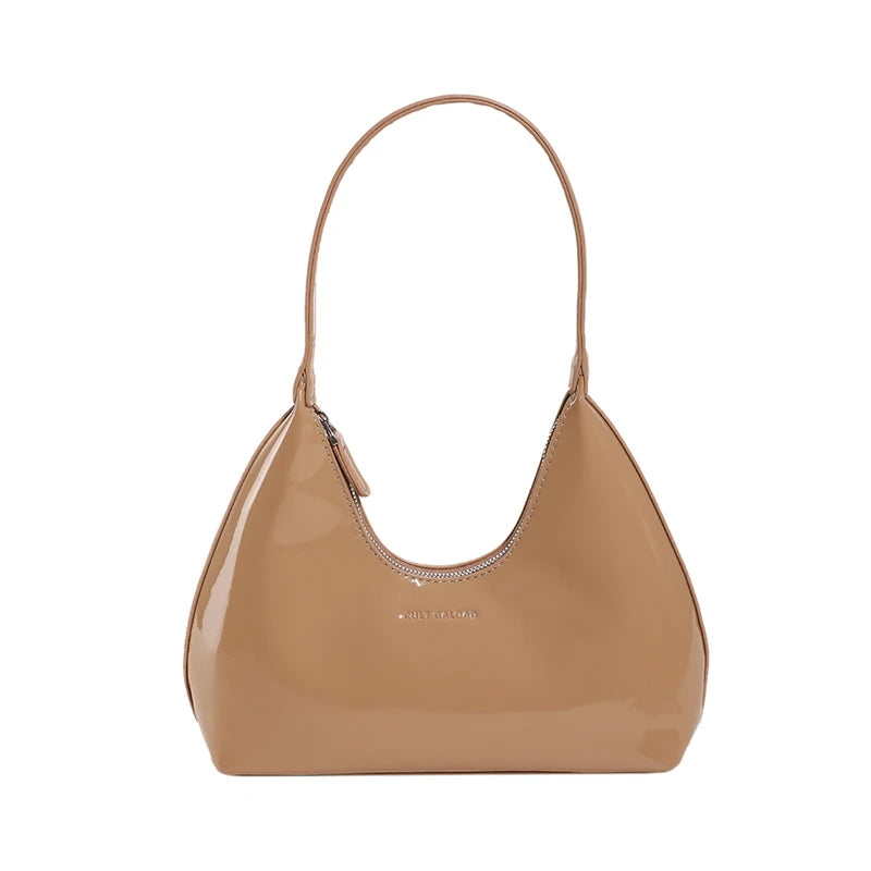 Elegant Women’s Crescent Bag – Solid Color Patent Leather Handbag
