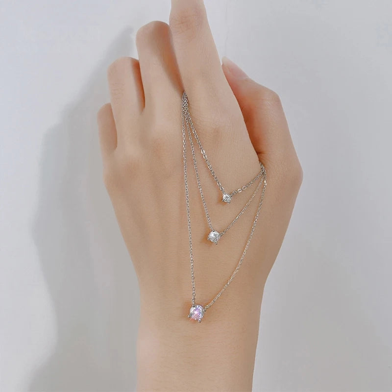 Elegant 925 Sterling Silver Geometric Zircon Pendant Necklace for Women