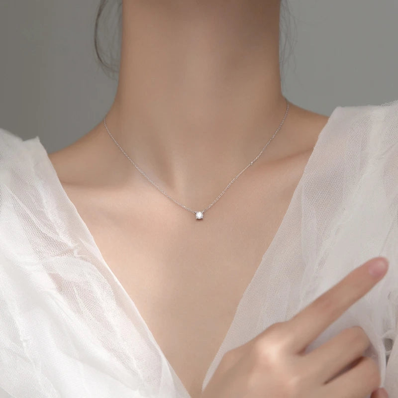 Elegant 925 Sterling Silver Geometric Zircon Pendant Necklace for Women